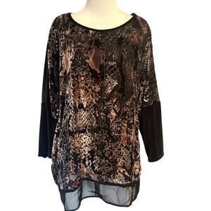 Chicos Velvet Black Snakeprint Tunic Sz 3 (Womens XL) Mixed Media Top Whimsigoth